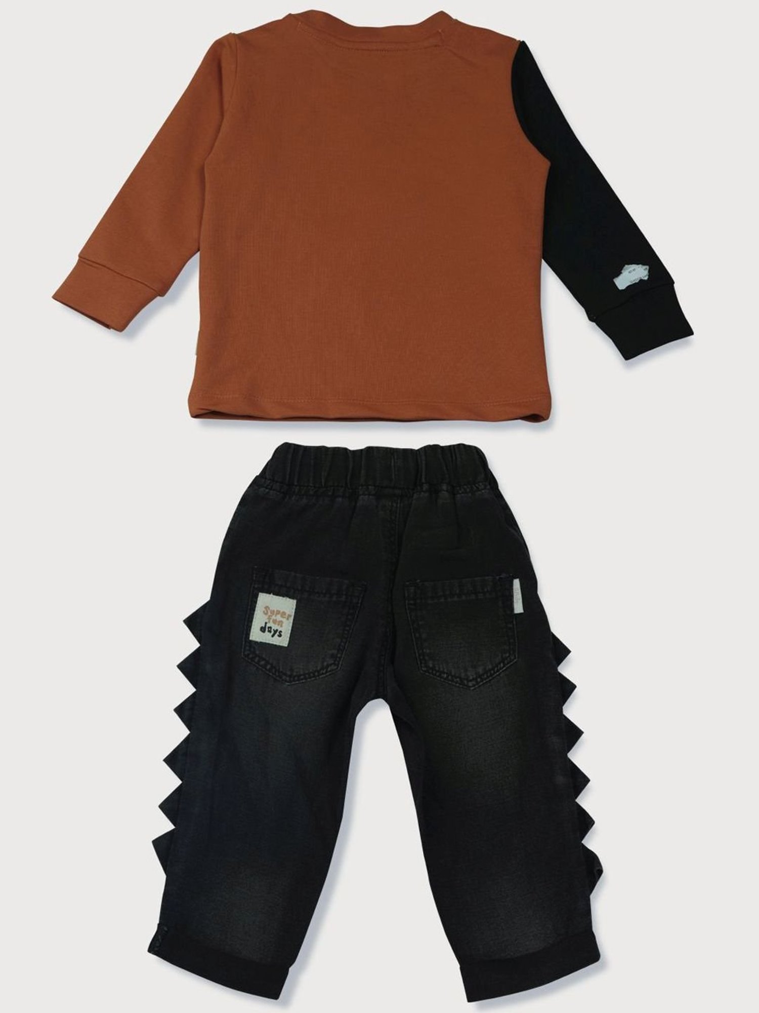 GJ baby Kids Brown & Black Cotton Graphic Full Sleeves T-Shirt Set