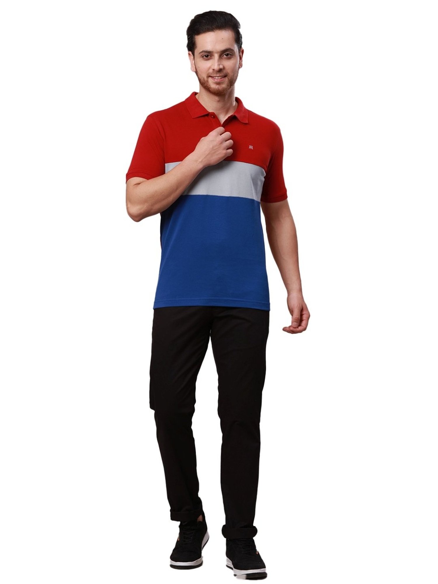 Raymond Maroon Pure Cotton Contemporary Fit Colour Block Polo T-Shirt