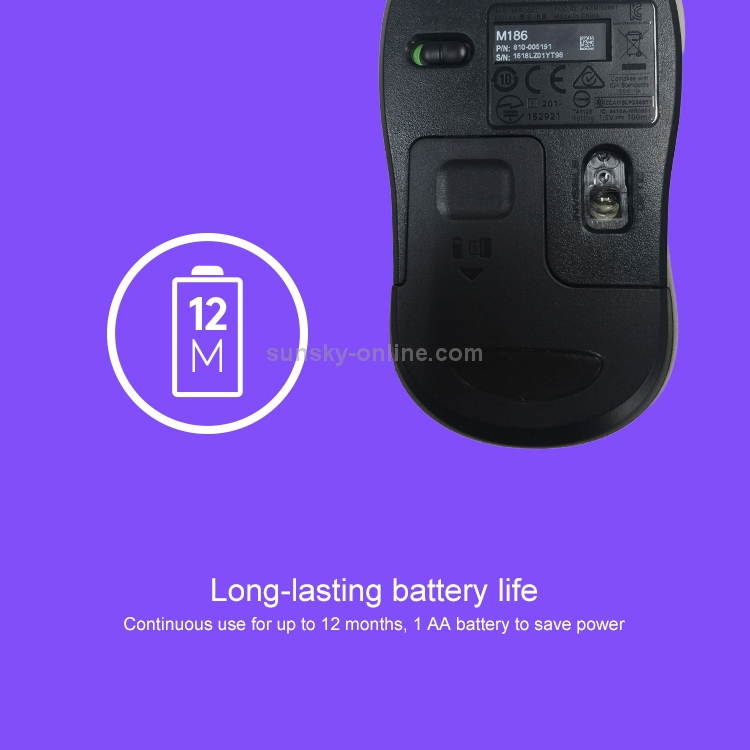 Logitech M186 Wireless Mouse Office Power Saving USB Laptop Desktop Computer Universal(Black Grey)