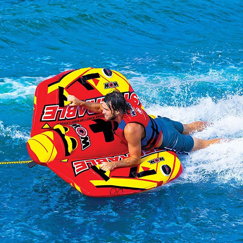 WOW Watersports 19-1090 Steerable 1 to 2 Person Inflatable River Lake Towable Tube Float with 4 Double Webbing Handles and 2 Point Tow System, Red