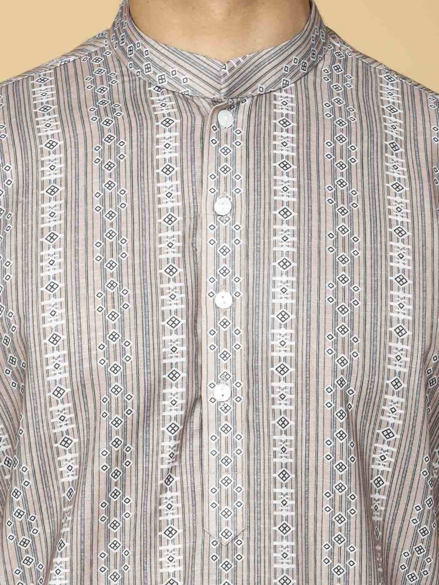 TABARD Mid Beige Cotton Regular Fit Self Pattern Kurta Bottom Set