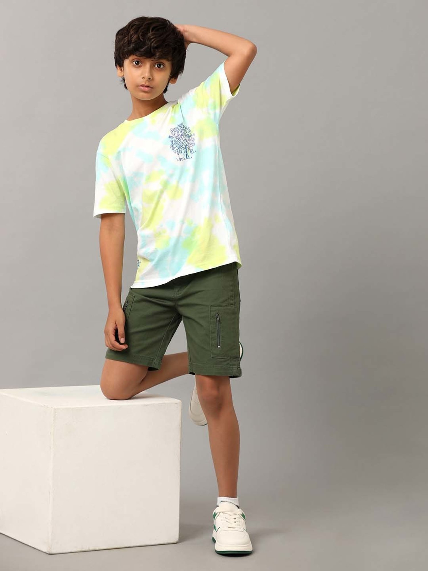 Under Fourteen Only Kids Yellow & Blue Cotton Printed T-Shirt