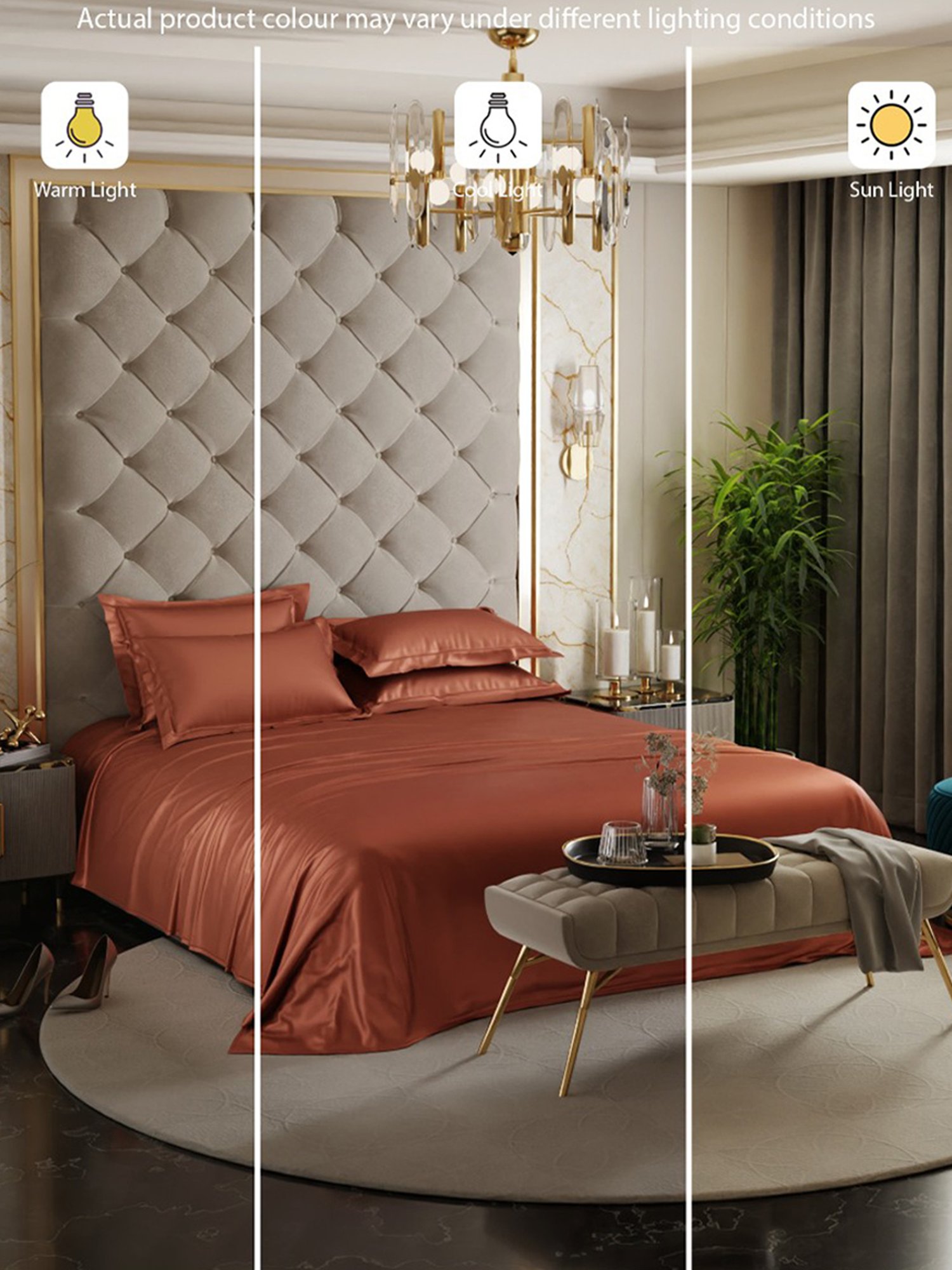 Stoa Paris Date Night Collection 300 TC Copper Sateen Super King Bed Sheet with 4 Pillow Covers