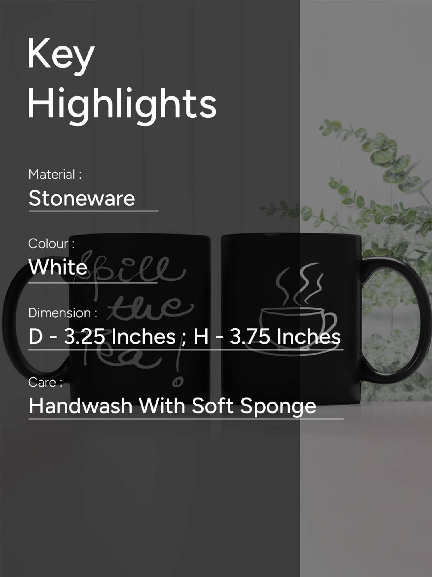 Nestroots Black Stoneware Stylish Spill The Tea Coffee Mug (0.325 L)