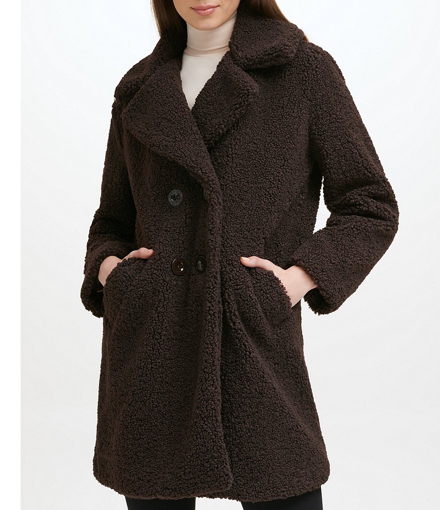 Kenneth Cole New York Sherpa Double Breasted Chubby Notch Collar Coat