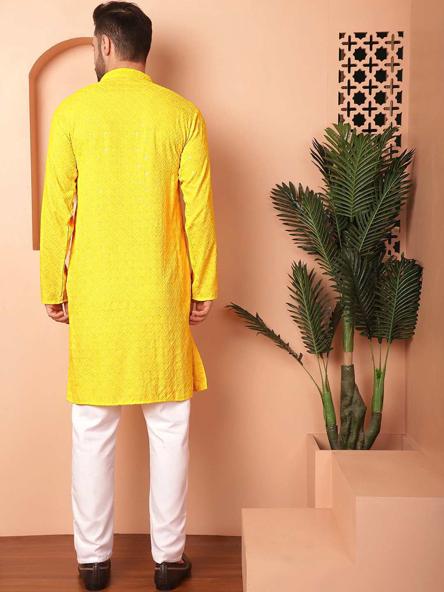 Jompers Yellow Regular Fit Embroidered Kurta Bottom Set