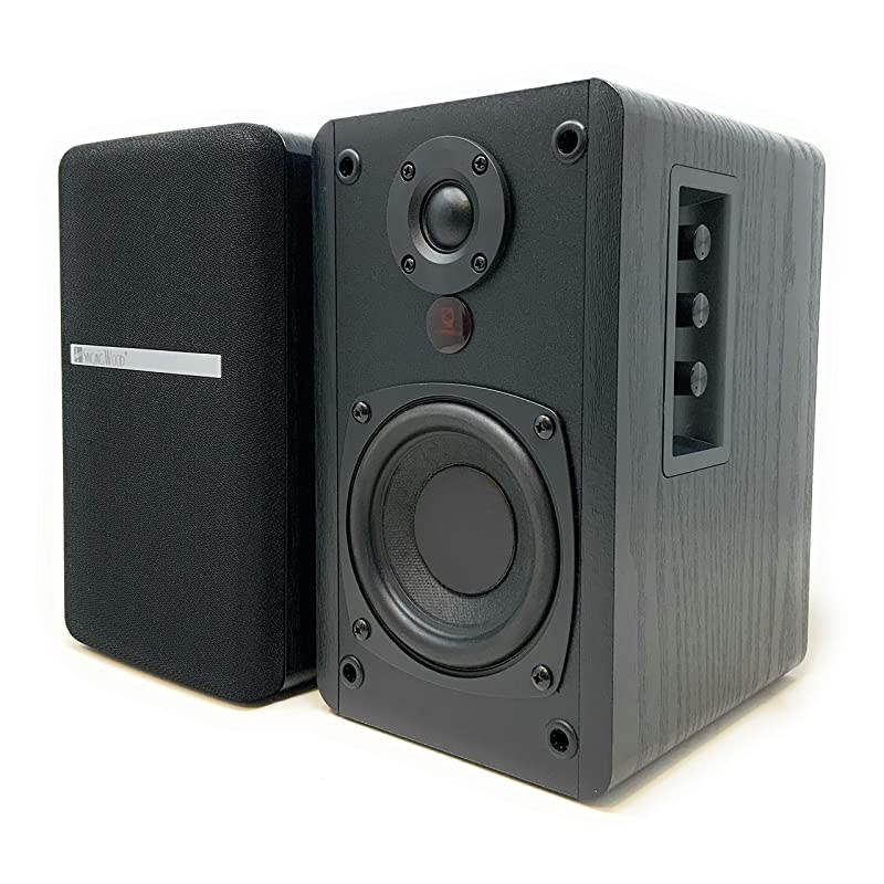 BT25 Active Bluetooth Bookshelf Speakers with Builtin Amplifier Studio Monitor Speaker 2 AUX Input Full Function Remote Control Wooden Enclosure 50 Watts RMS Black