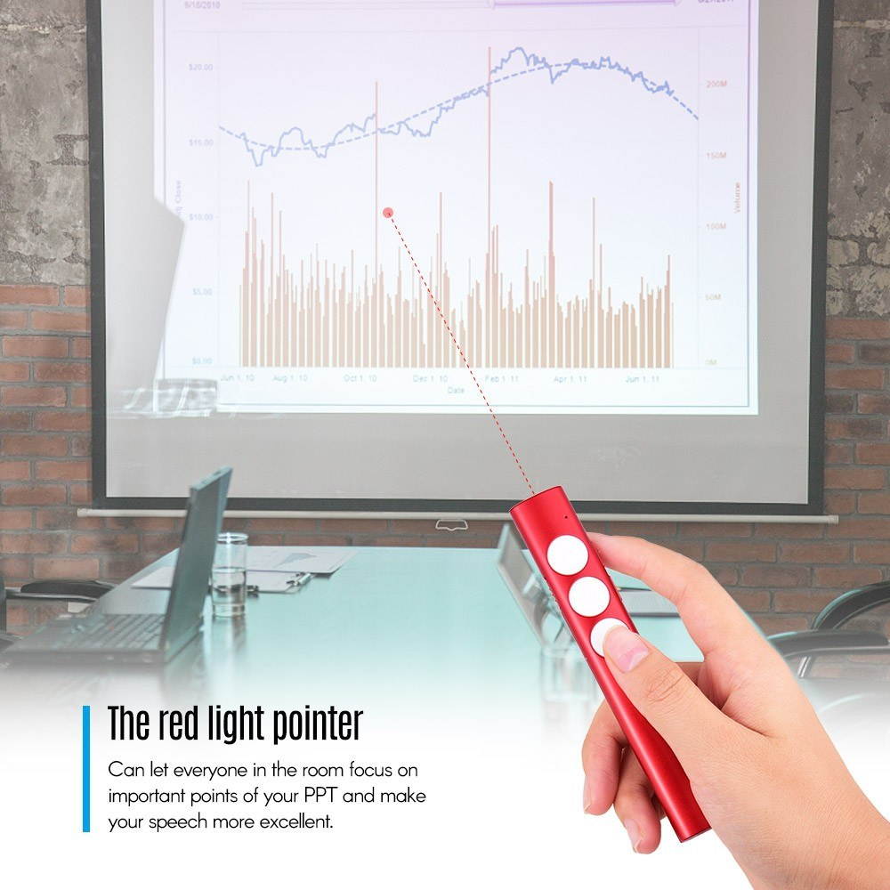Vesine 2.4GHz RF Wireless Presenter with USB Receiver Red Light Professional PowerPoint PPT Clicker Presentation Remote Control Pointer Pen Support Hyperlink Volume Control Rechargeable for School & O