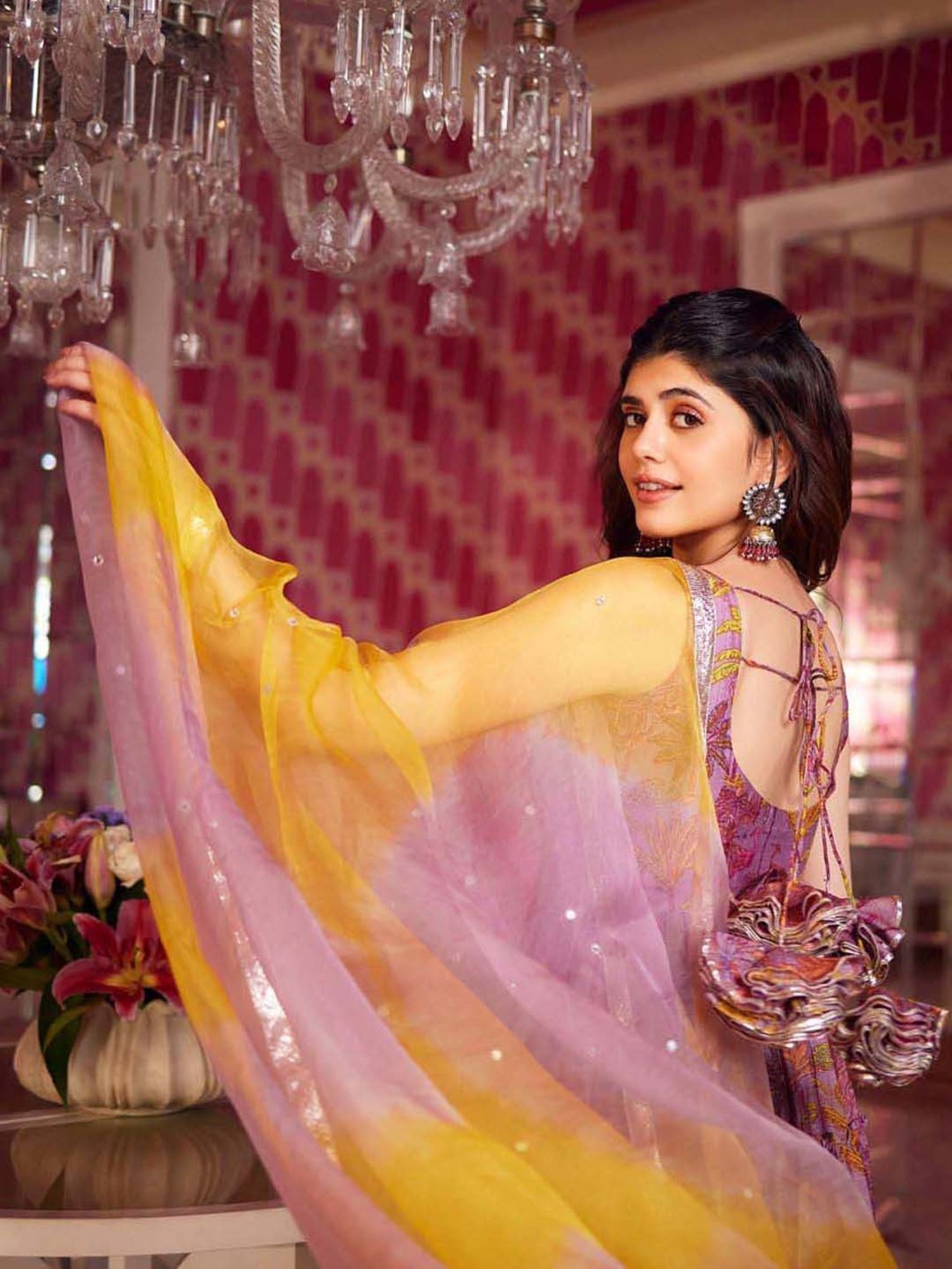 AACHHO Purple Floral Print Kurta Pant Set With Dupatta