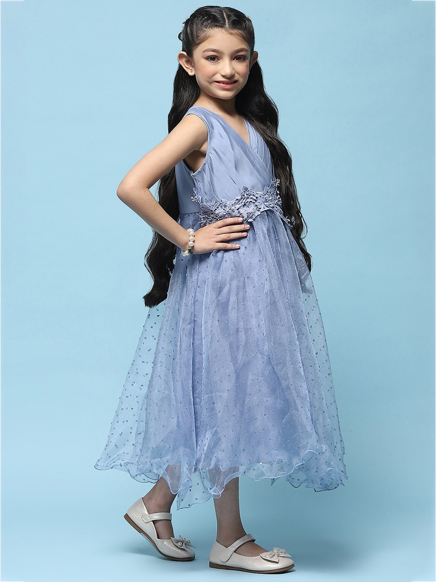 BIBA Girls Blue Solid Dress