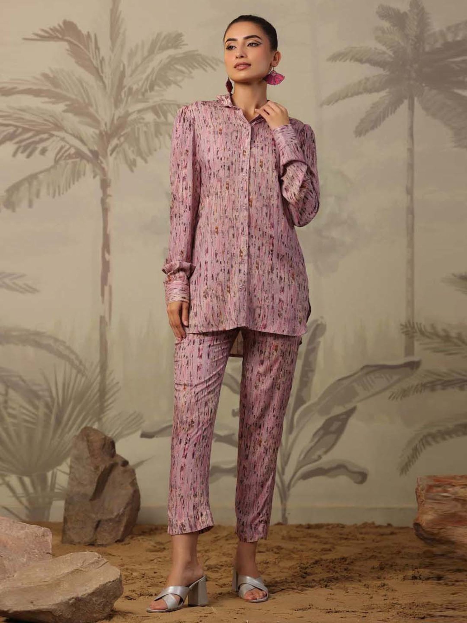SCAKHI Purple Printed Tunic Pant Set