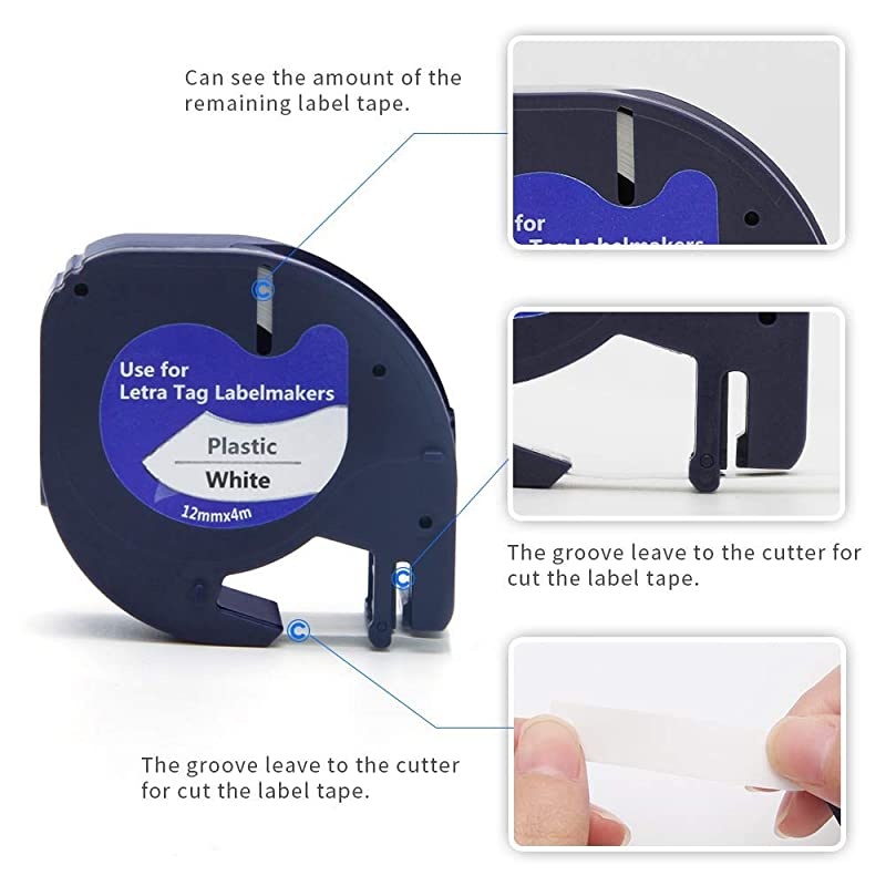 LetraTag Refills 6 Pack for DYMO  3rd Party Accessory LetraTag Labeling Refills for Dymo White Plastic 91331 Replace Label Tape for All DYMO LT100H LT100T QX50 12Inchx13Feet 12mm x 4m