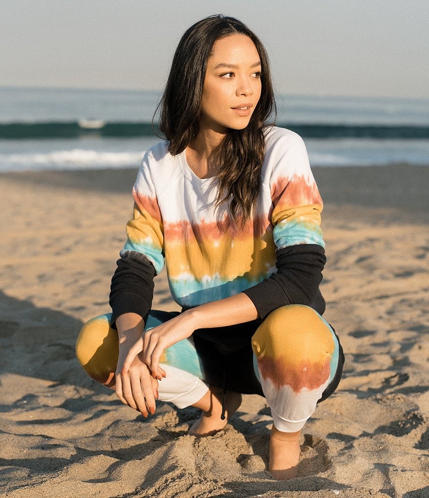 JALA Rainbow Tie-Dye French Terry Fleece Jogger Coordinating Lounge Pants