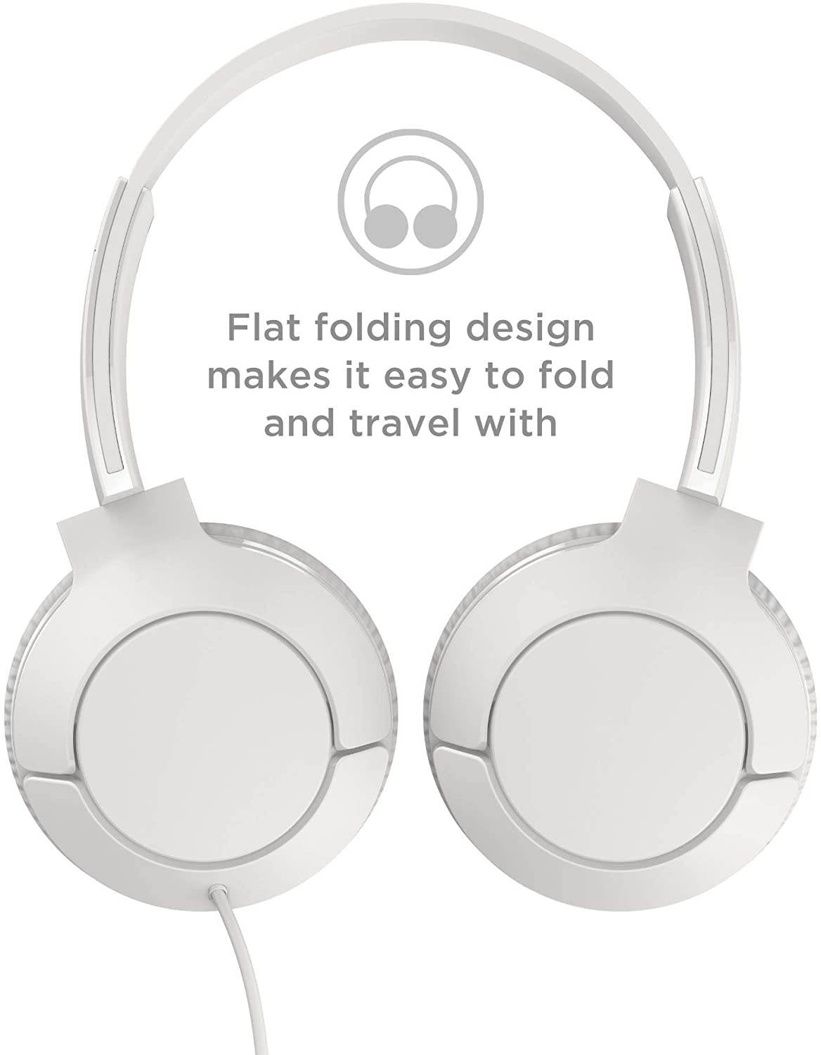 TCL MTRO200 On-Ear Wired Headphones Super Light Weight Headphones with 32mm drivers for Huge Bass and Built-in Mic &ndash; Ash White