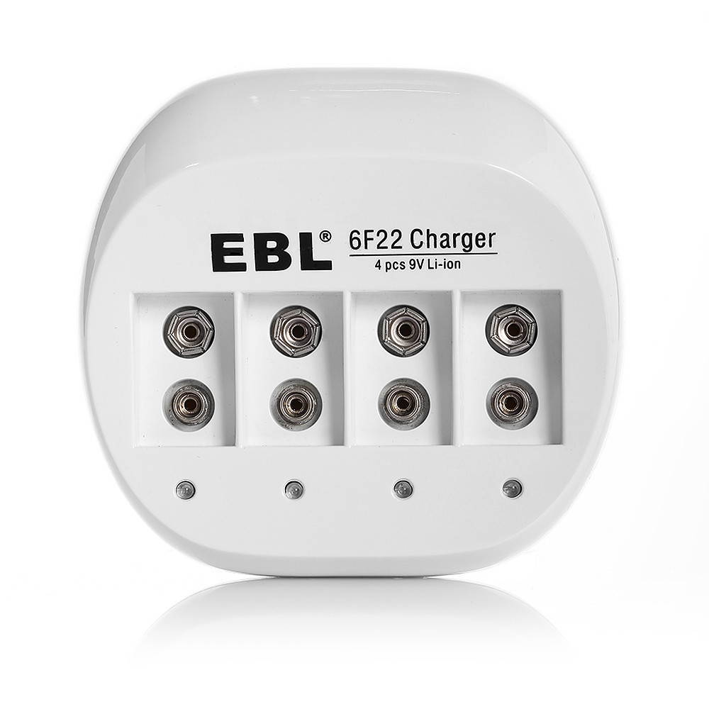 EBL 2 Pack 6F22 600mAh 9V Lithium-ion Rechargeable Batteries with 4 Bay 9V Li-ion Battery Charger