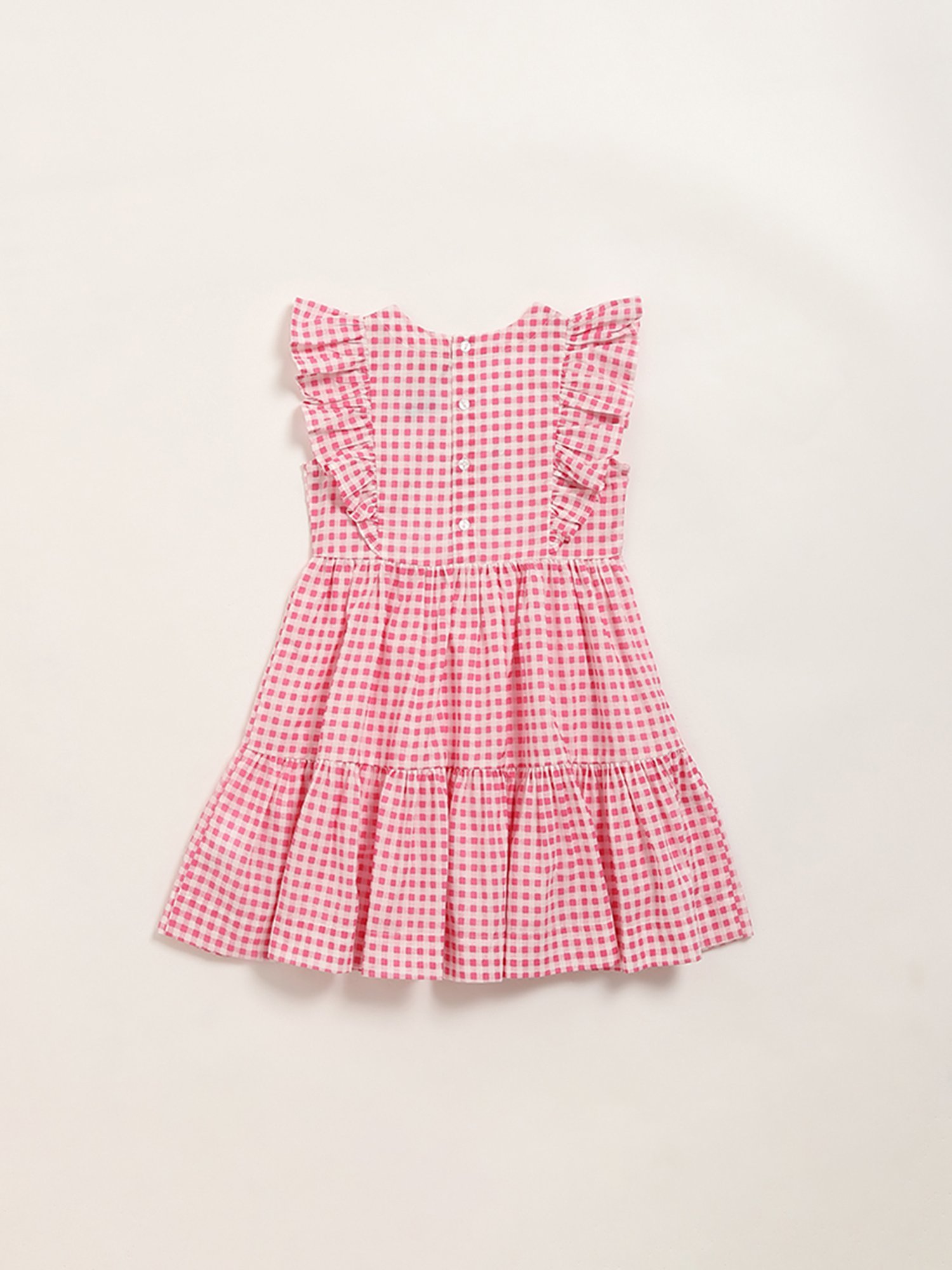 Utsa Kids by Westside Pink Gingham Checkered Tiered Cotton Dress