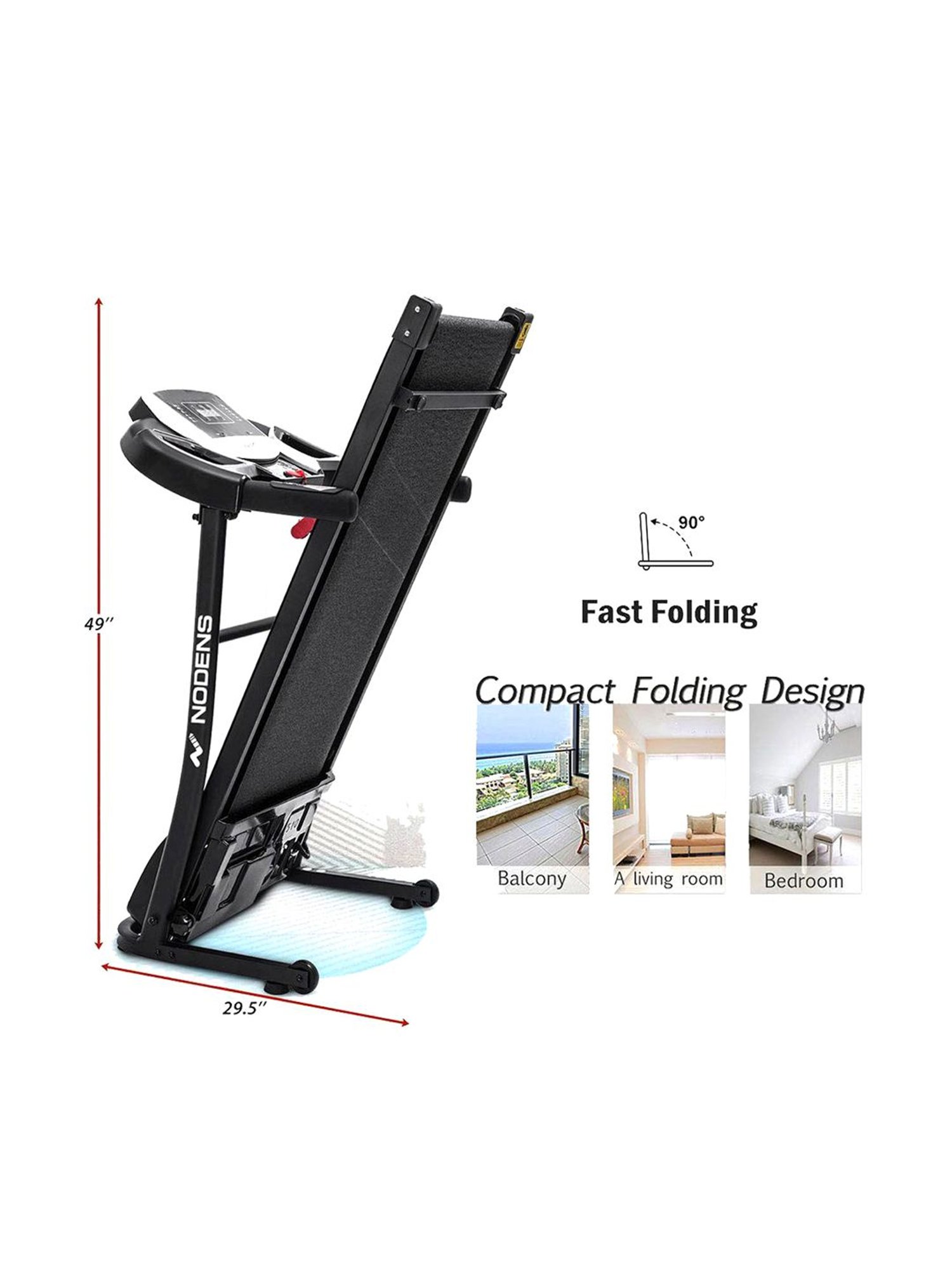 NODENS Fitness Black Motorised Multifunctional Treadmill (2.0 HP Peak)