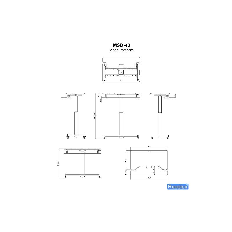 Height Adjustable Mobile Sit To Standing Desk Black - Rocelco