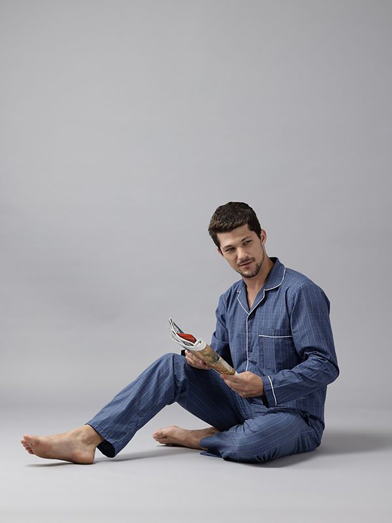 English Navy Blue Regular Fit Checks Lounge Sets