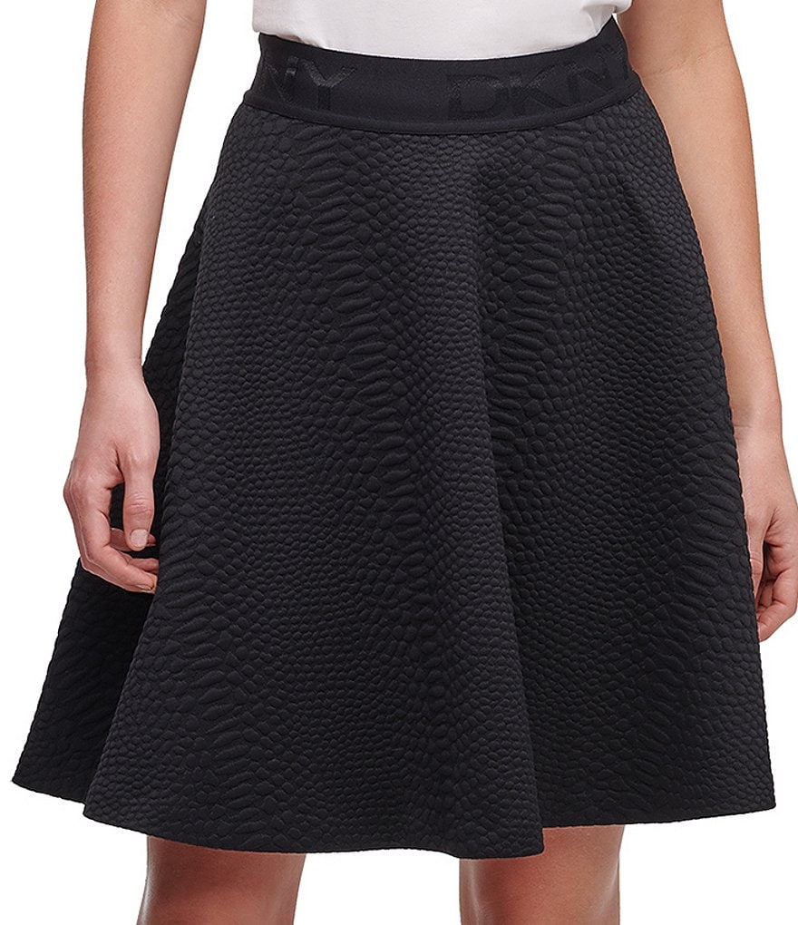 DKNY Textured Snake Jacquard Ponte Knit Logo Waistband Circle Skirt