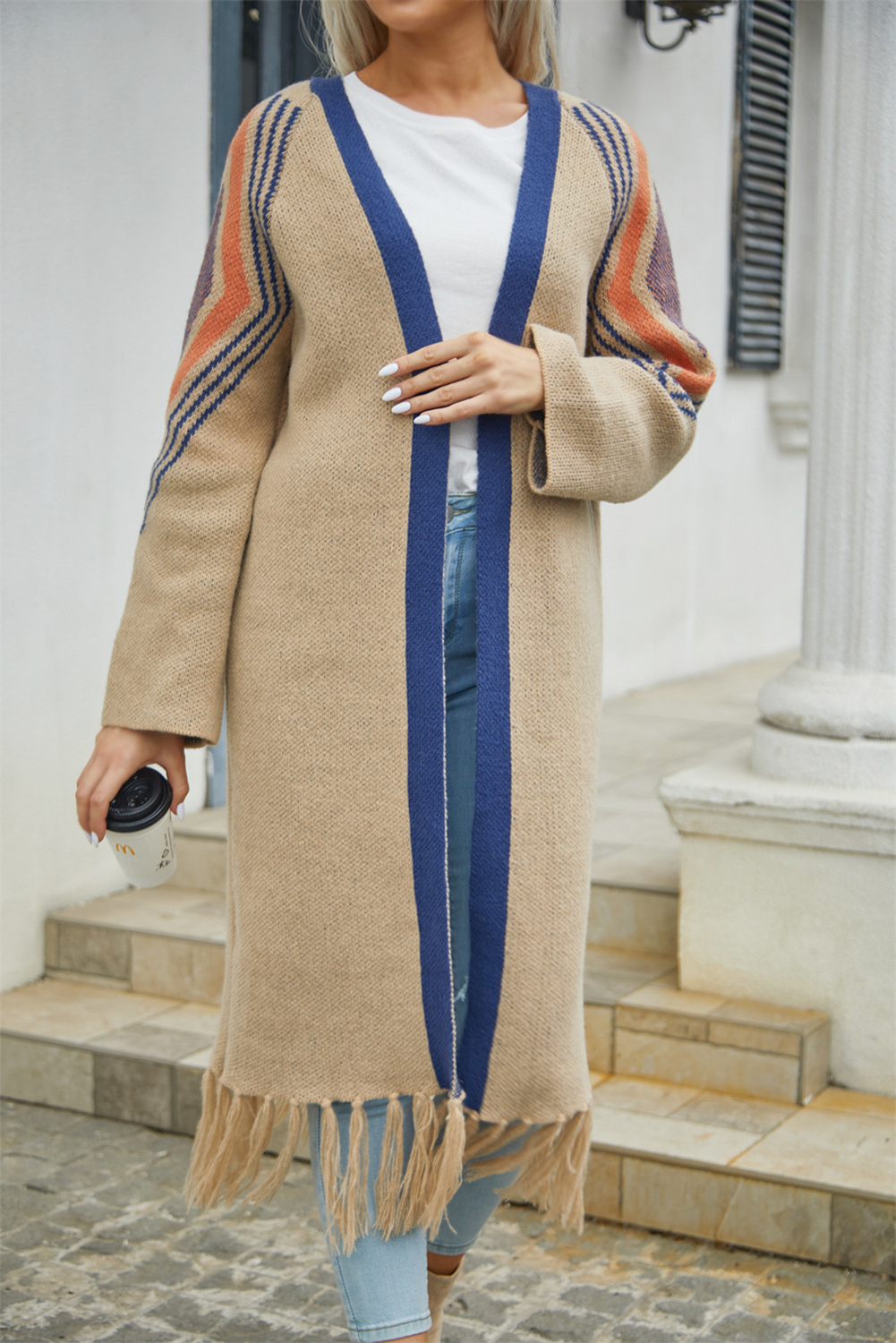 Black Plaid Casual Contrast Trim Knit Cardigan