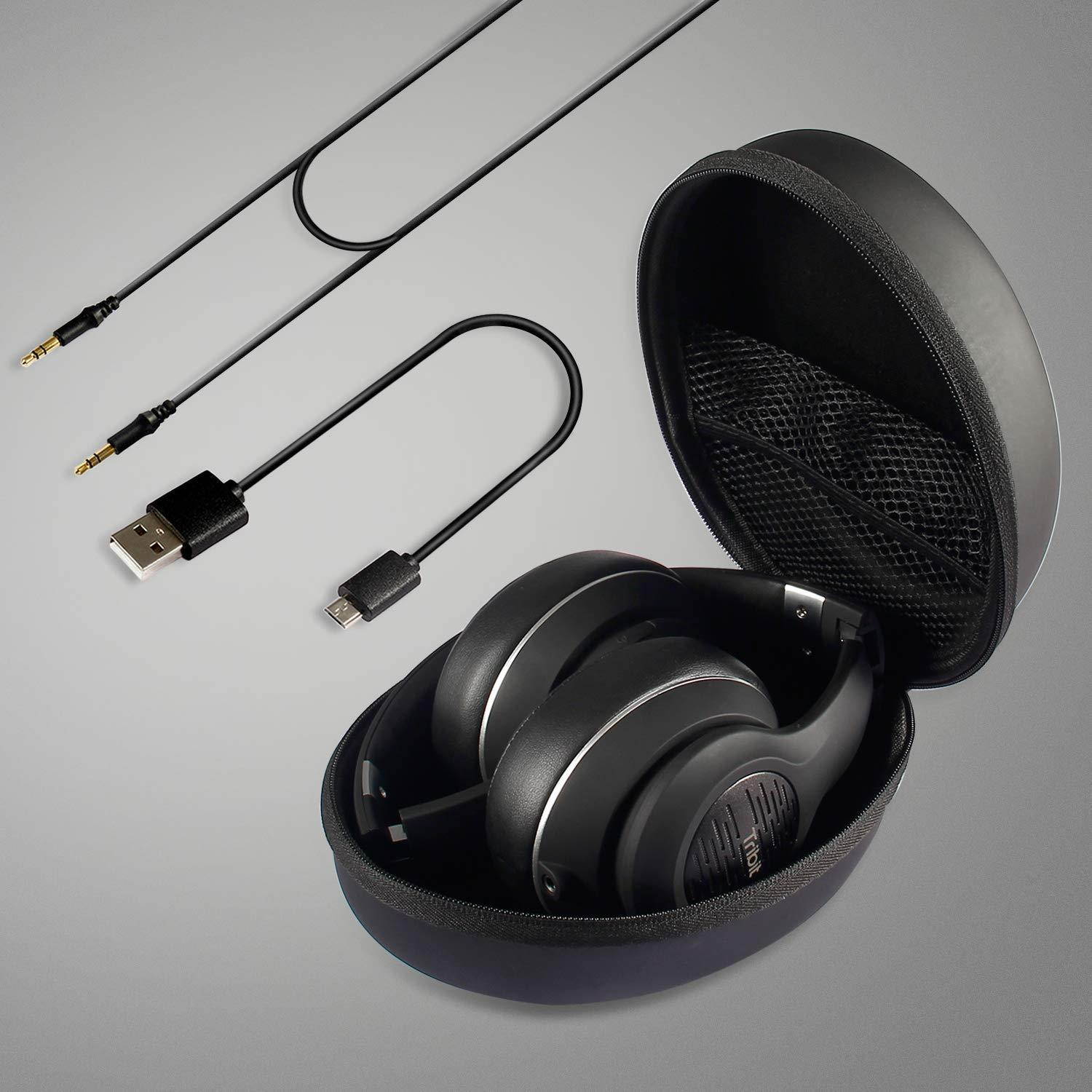 Tribit XFree Tune Bluetooth Headphones Over Ear - Wireless Headphones 40 Hrs Playtime, Hi-Fi Stereo Sound with Rich Bass, Built-in Mic, Soft Earmuffs - Foldable Headset with Carry Case, Black