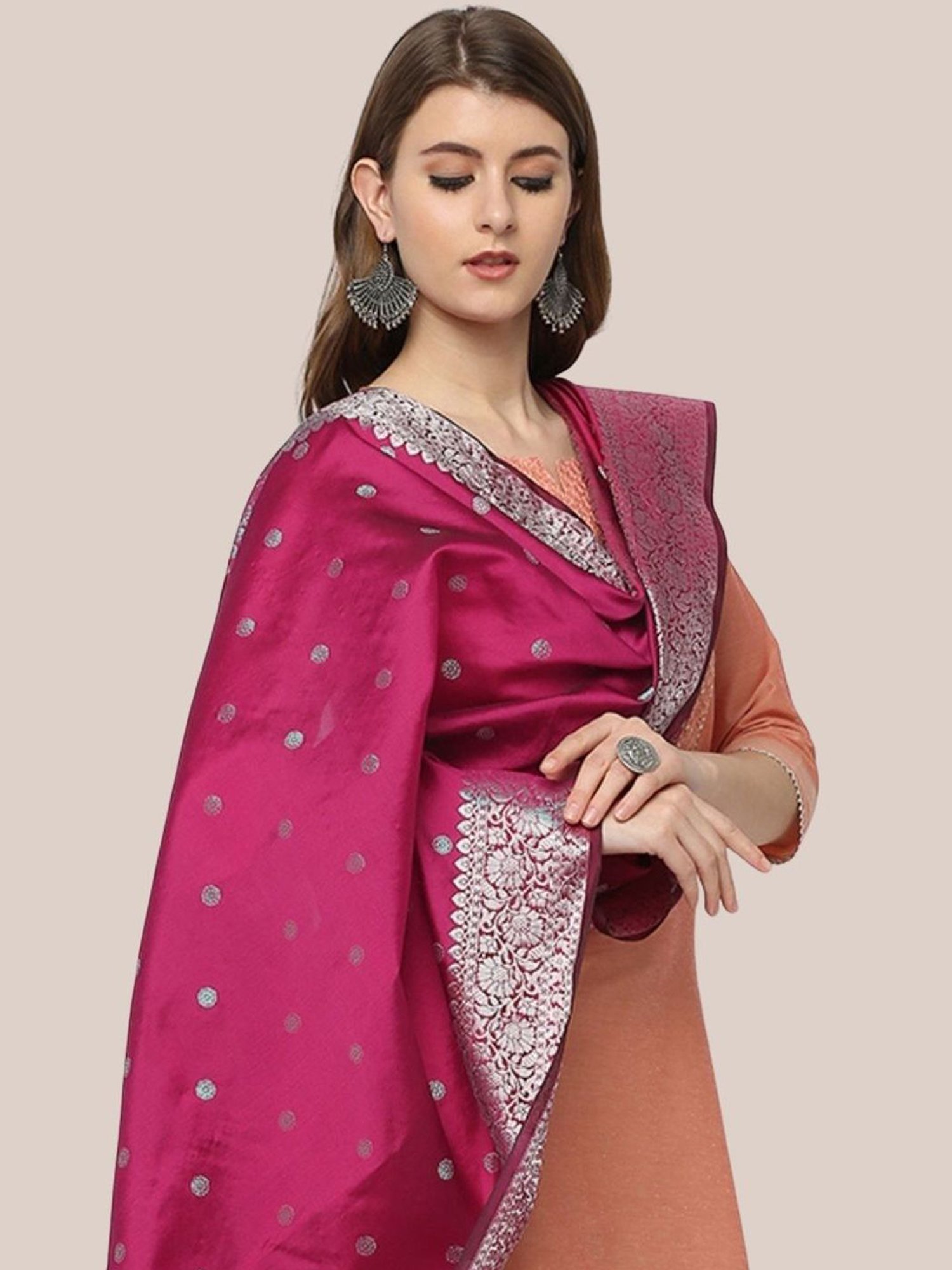 Dupatta Bazaar Wine Woven Pattern Dupatta