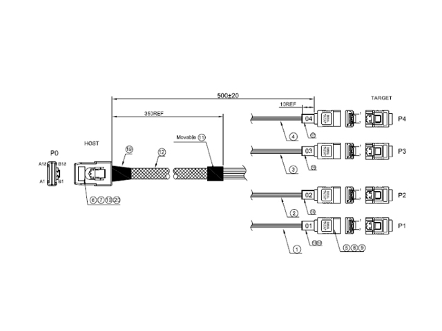 iStarUSA K-SF87XSAL-50 1.64 ft. miniSAS SFF-8087 to 4x SATA with Latch Forward Breakout 50 cm Cable