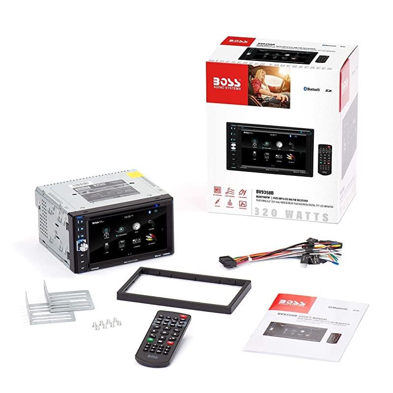 BV9358B Car DVD Player Double Din Bluetooth Audio and Calling 62 Inch LCD Touchscreen Monitor MP3 Player CD DVD WMA USB SD Auxiliary Input AM FM Radio Receiver