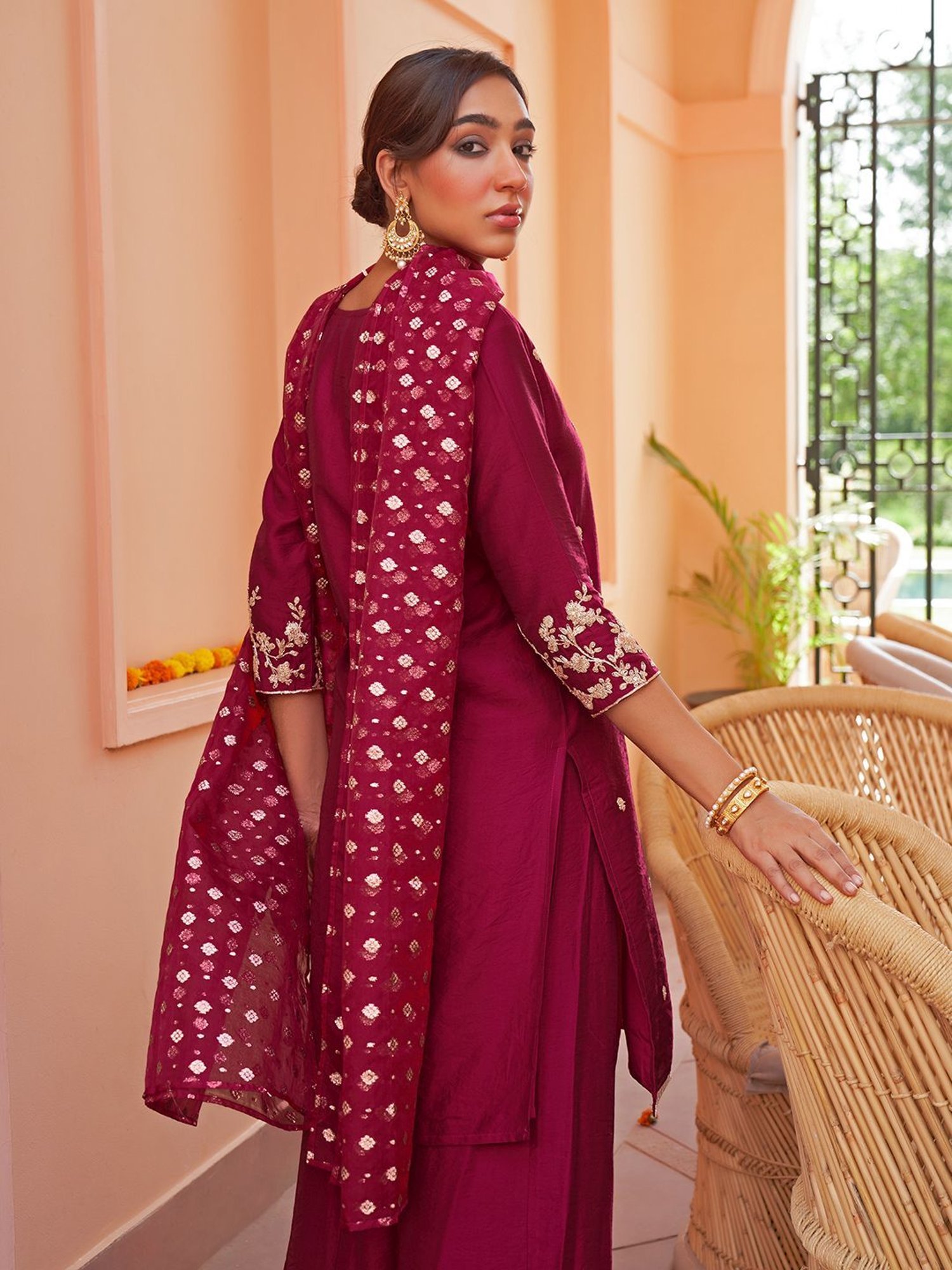 Janasya Pink Embellished Kurti Sharara Set With Dupatta