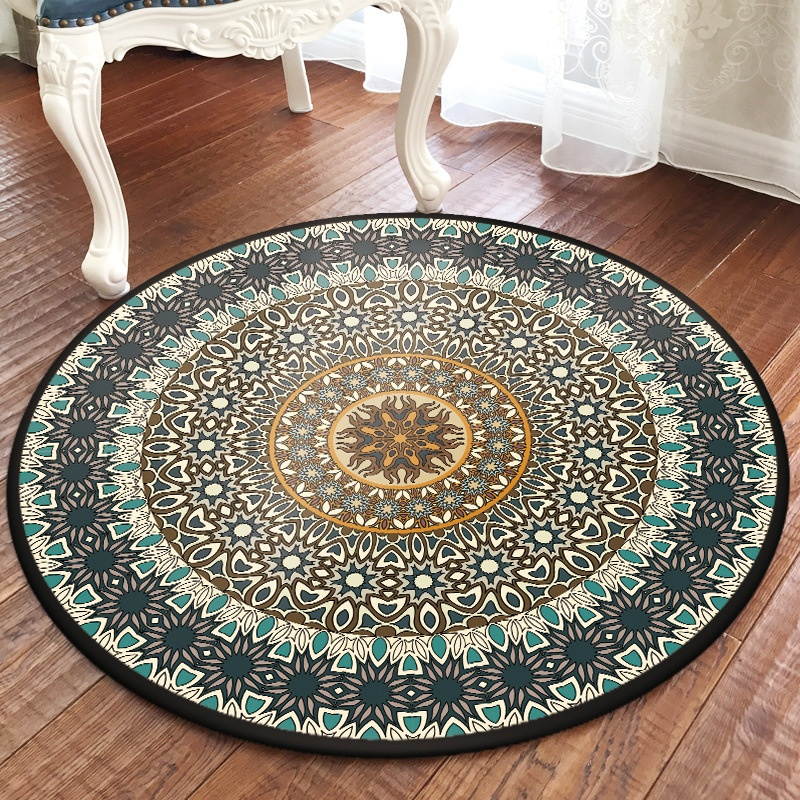 Ethnic Style Carpet Baroque Style Mandala Round Mat Carpet-Type D