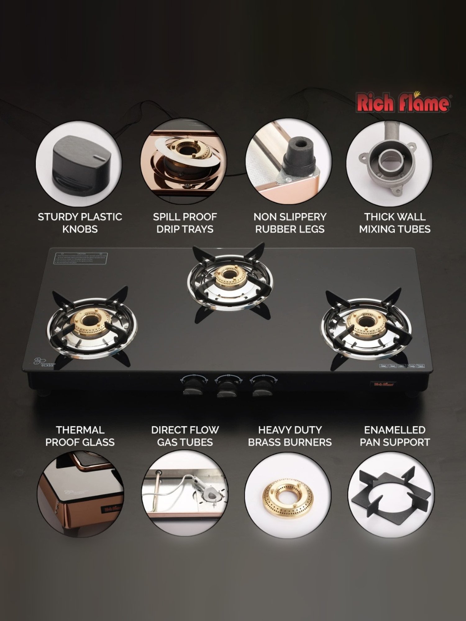 Range Kleen 4pc Porcelain Drip Pan Set Black