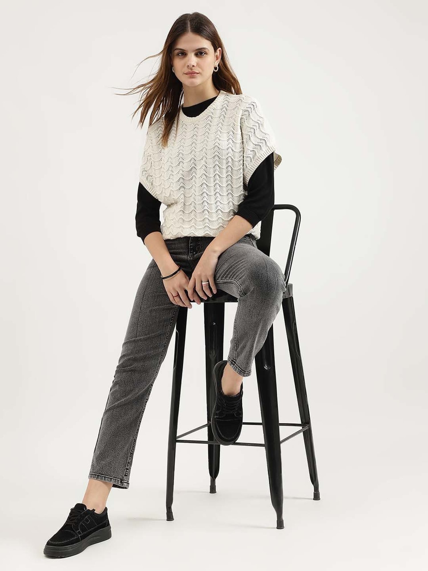 United Colors of Benetton White Cotton Self Pattern Top