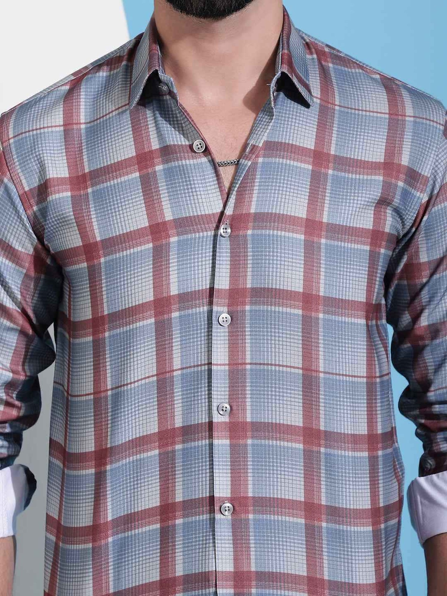 Indian Needle Grey Regular Fit Checks Shirt
