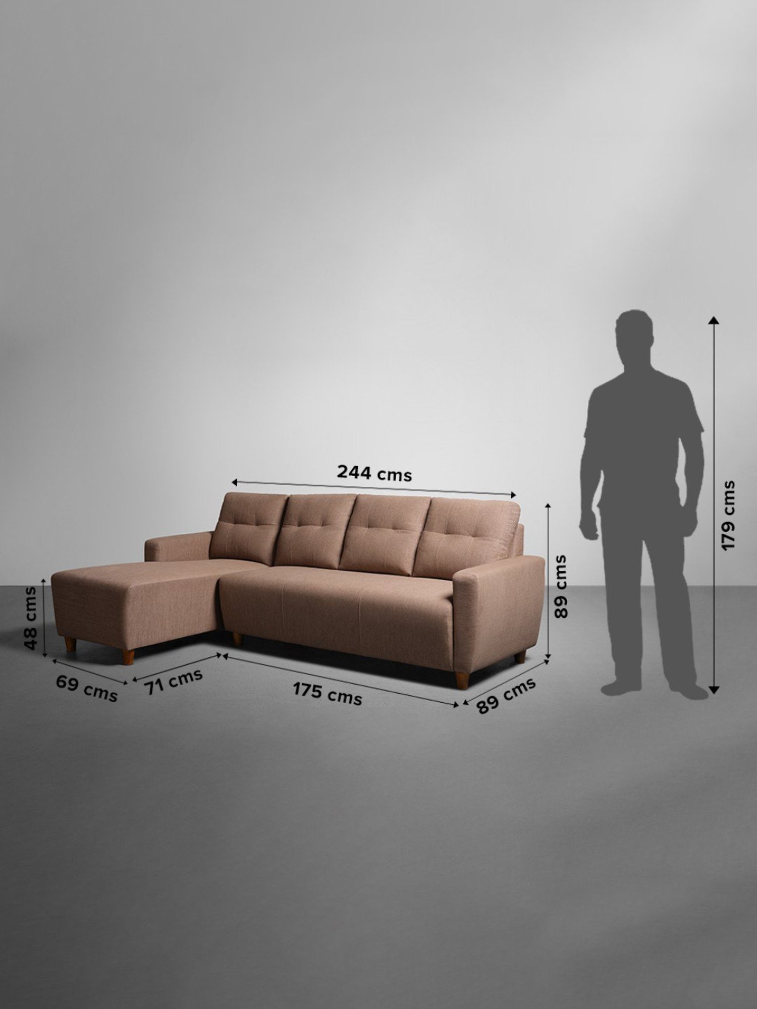 Sleepyhead Yolo Coco Brown Fabric 3 Seater LHS L Shape Sofa Set