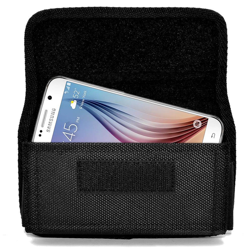 Heavy Duty Rugged Canvas Case with Hook and Loop Locking Clip Closure and Metal Clip on The Back Compatible with BLU Studio One Plus Devices(Fits With Otterbox Defender,Commuter,LifeProof Cover On It)