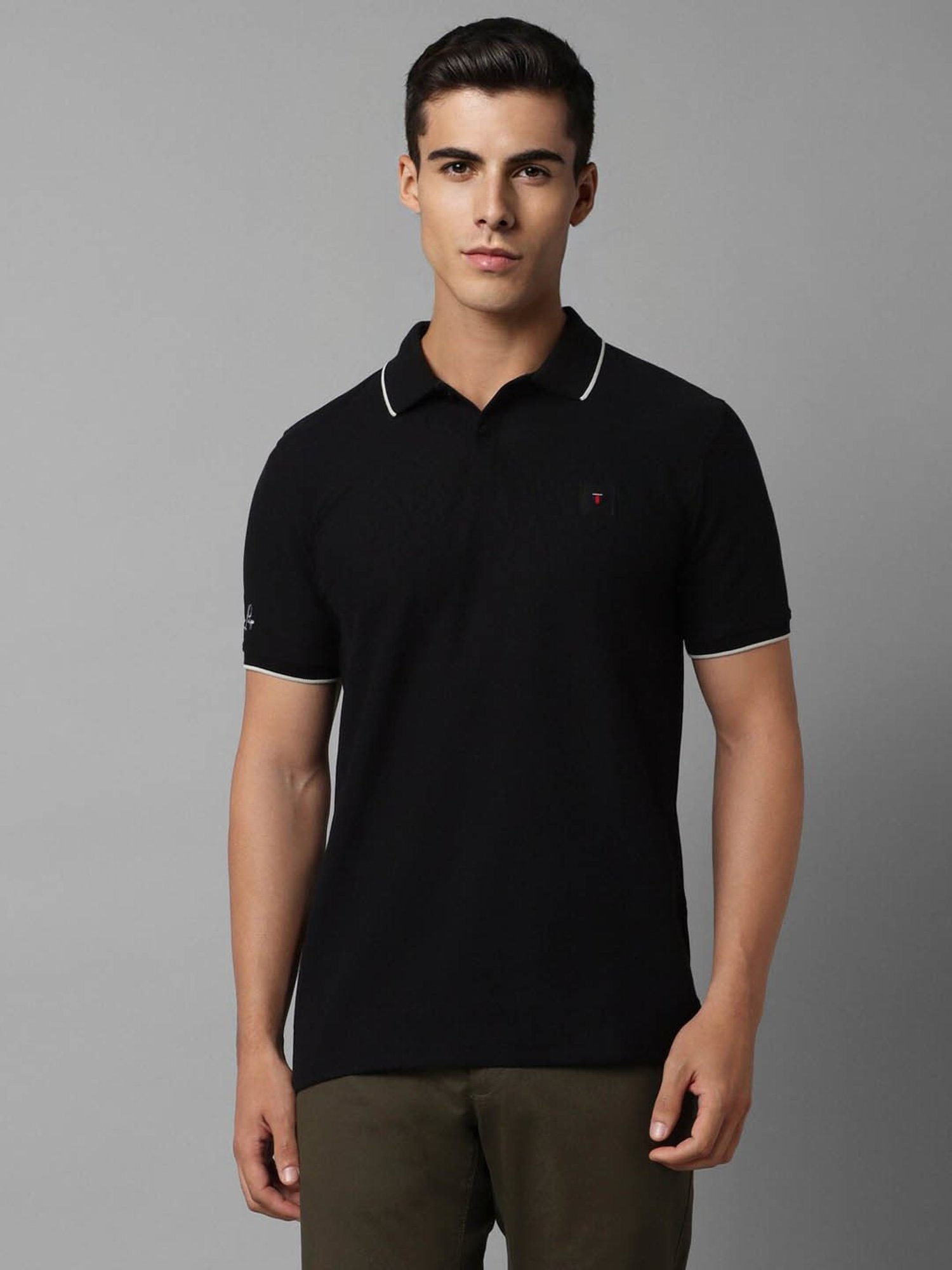 Louis Philippe Sport Black Cotton Slim Fit Polo T-Shirt