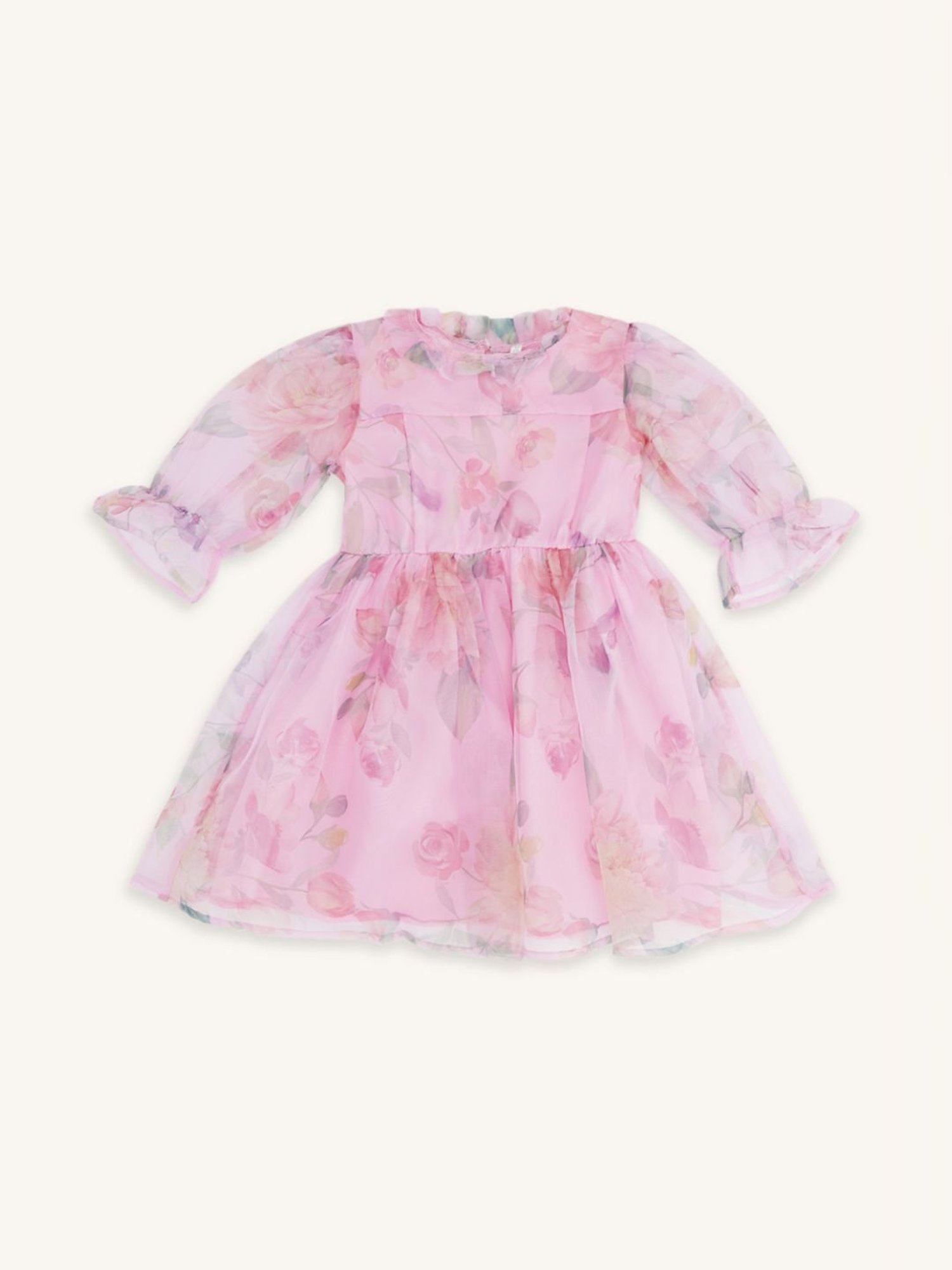 Pantaloons Junior Pink Cotton Floral Print Dress