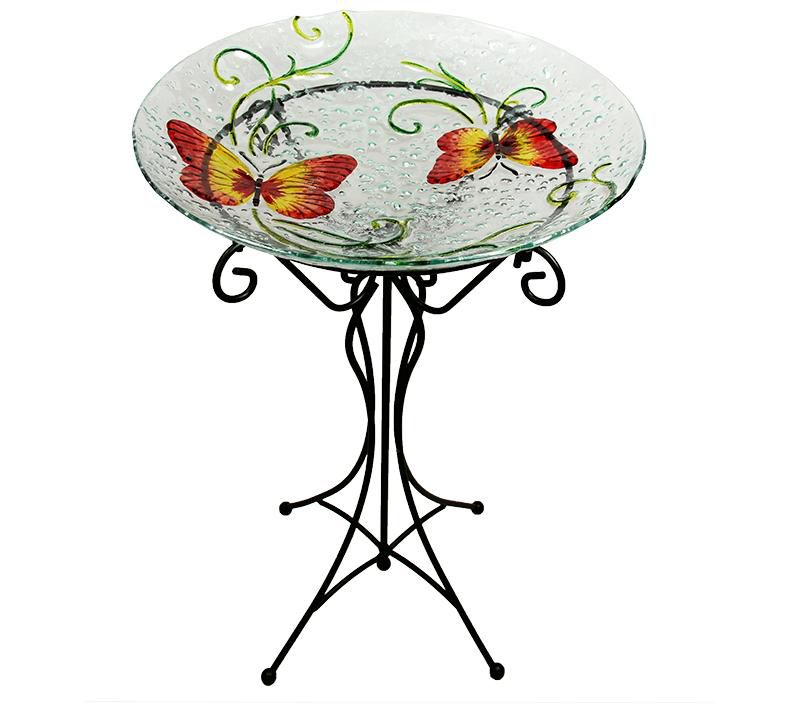 Northlight 23" Butterfly Hand Painted Glass Garden Outdoor Patio Garden Bird Bath - Orange/Yellow