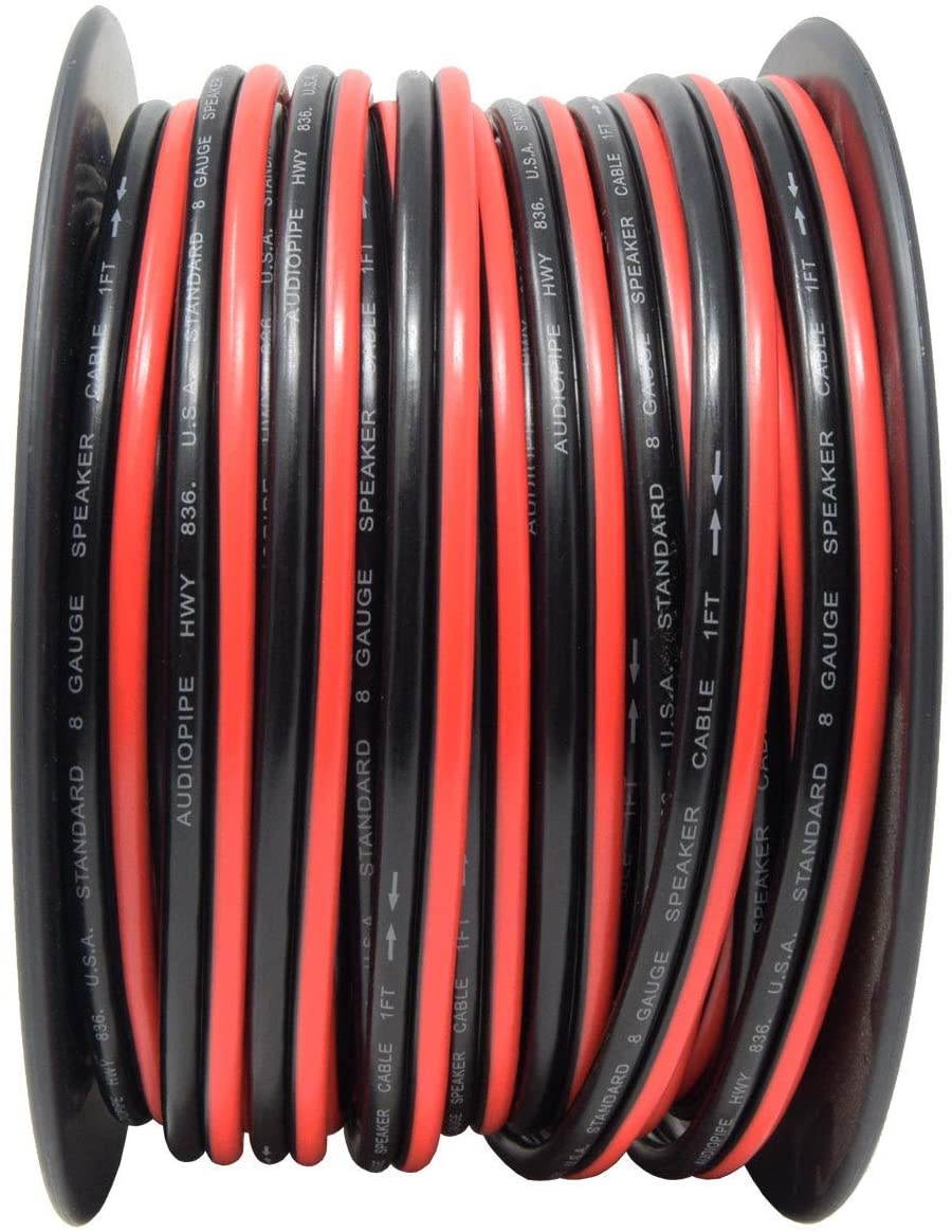 8 Gauge Speaker Wire - Red/Black (100 Feet) Car Audio Home Theater Sub Woofer Stranded Cable 2 Conductor Power Ground