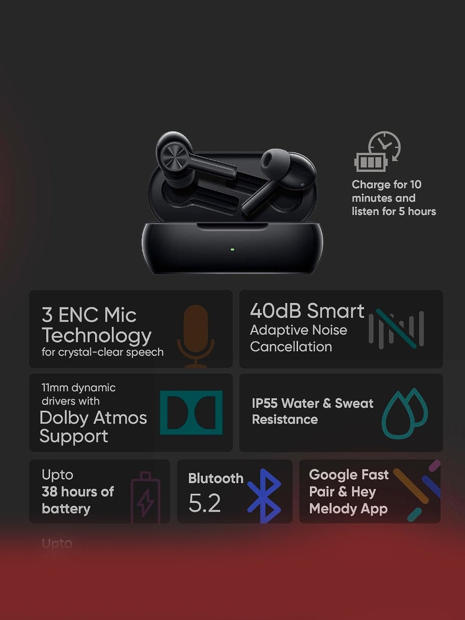 OnePlus Buds Z2 | Obsidian Black | Truly Wireless Earbuds | Active Noise Cancellation