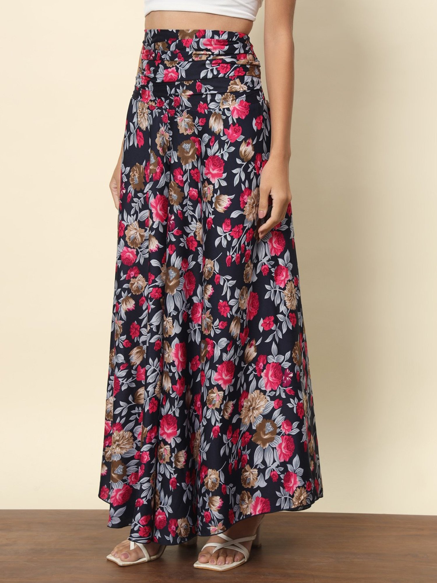 Trend Arrest Navy & Pink Floral Print High Rise Palazzos