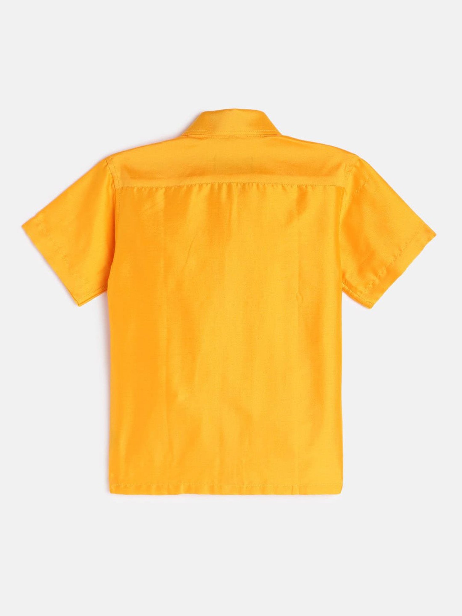 THANGAMAGAN Kids Yellow & Cream Solid  Shirt,  Dhoti,  Towel With  Freebies Set