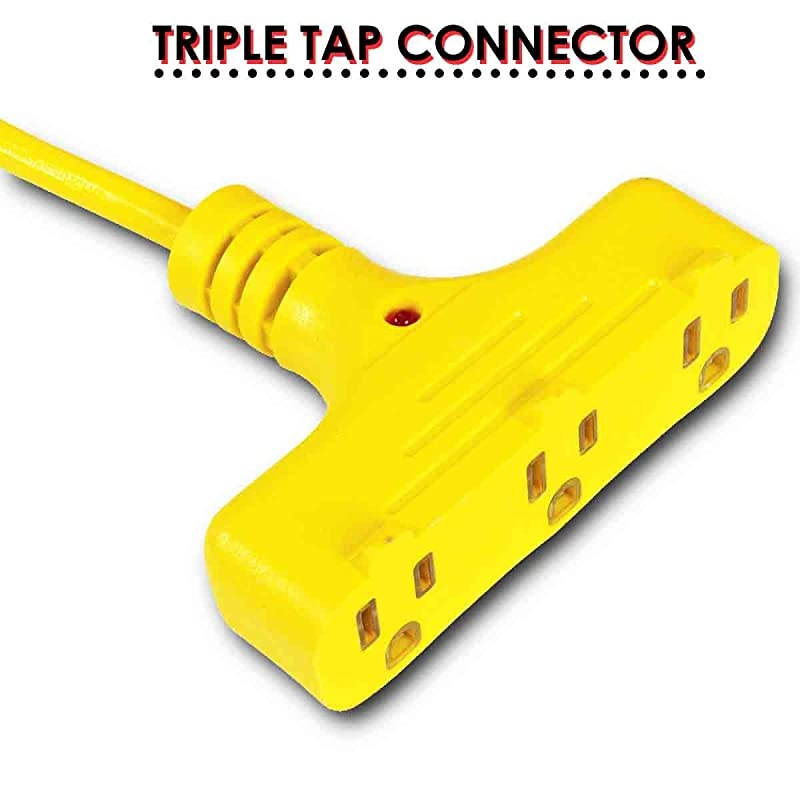 PRO Mini Extension Cord Reel Retractable Heavy Duty Industrial Steel Long 30 FT 16AWG SJTW Commercial Cable S3 Triple Tap Connector with Mounting Bracket Perfect for Indoor Use