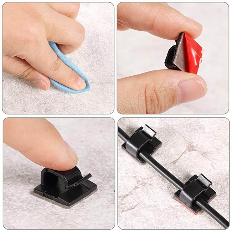 100 Pieces Mini Outdoor Cable Clips with Adhesive Tapes Light Clips Decoration Clips Self Adhesive Hooks Wire Holder for Fairy Light Black