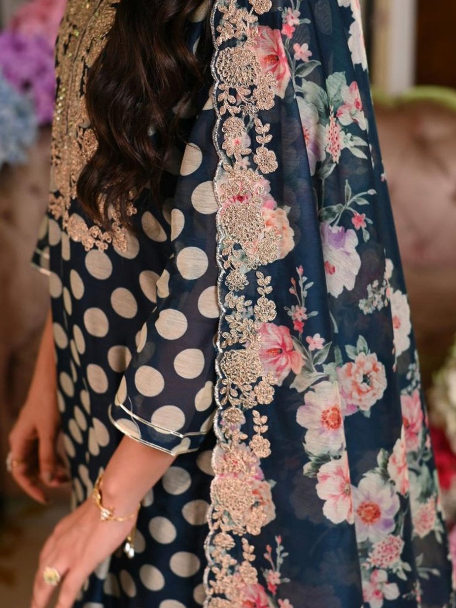 Mahee Jaipur Blue Polka Dot Chanderi Kurta with Pant and Dupatta