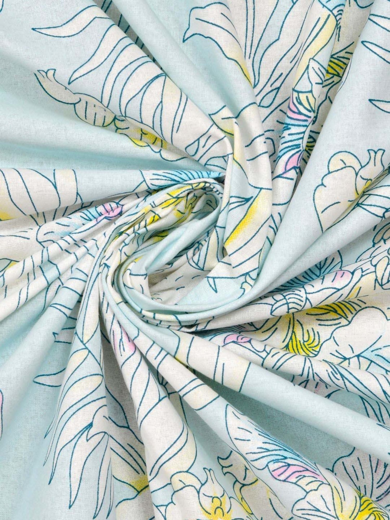 Haus & Kinder blue and Yellow Cotton 144 TC Tropical Bird Printed King Bedsheet with 2 Pillow Covers