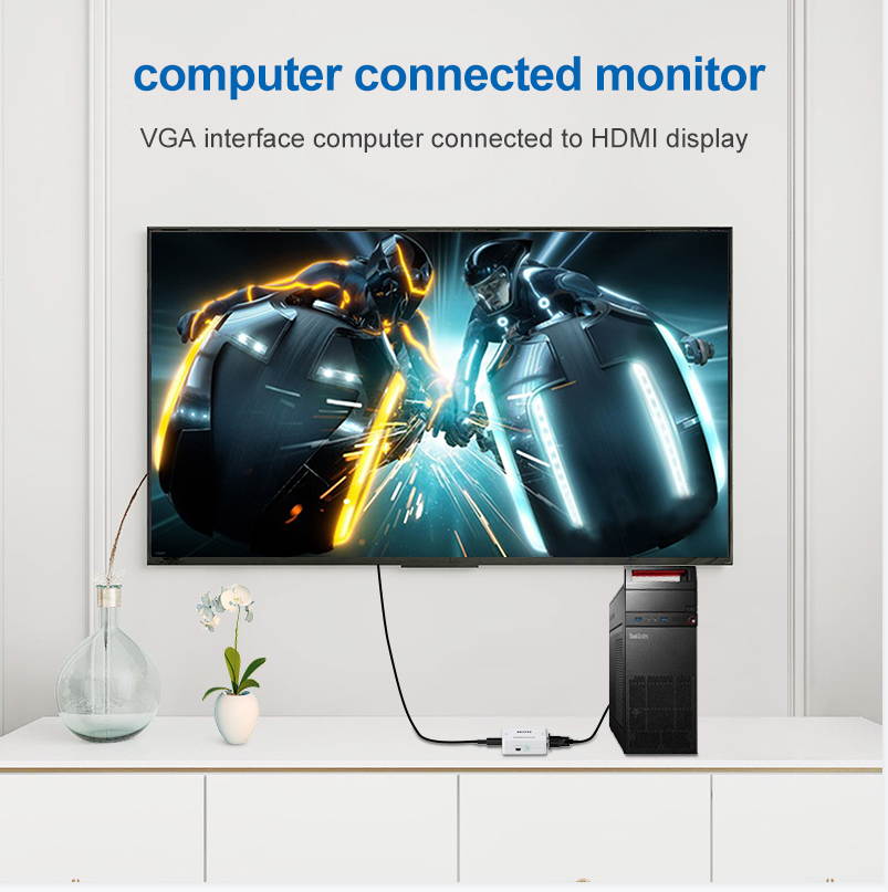 Mini VGA to HDM Converter 3.5 Audio Video Adapter Full HD 1080P VGA2HDM for PC Laptop Dispaly Projector White