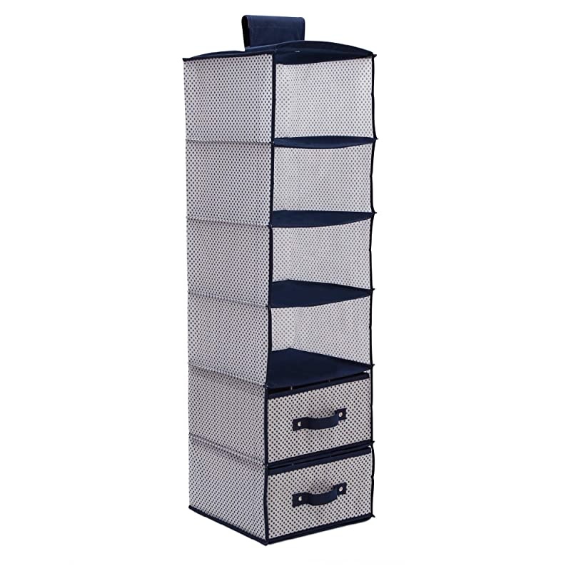 6 Shelf Hanging Wall Storage with 2 Drawers Easy StorageOrganization Solution Holds Sweaters Shirts Pants Accessories amp More Movable Drawers Allow for Customization Navy