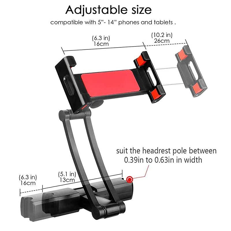 Tablet Holder for Car Ipad Headrest Mount 5-12.9 In Universal Backseat Holder Tablet Car Mount With 360 Degree Rotation for ipad,ipad Air,iPad Mini,Samsung Kindle Fire Galaxy all Tablets